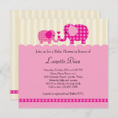 ママとベビー象ベビーガールシャワー招待状 招待状 (正面/裏面)