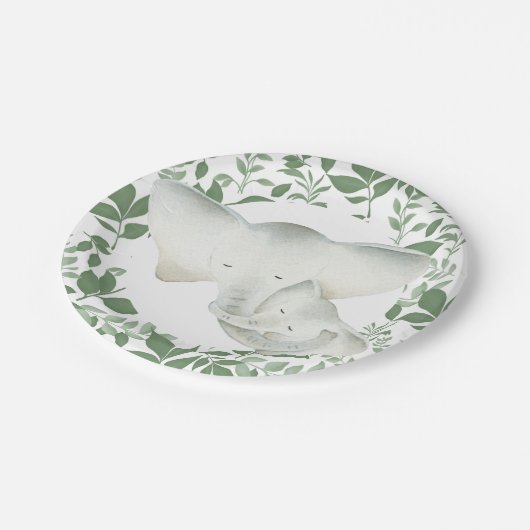 ママとベビー象ユニセックスパーティープレート ペーパープレート (アングル)