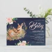 ママとベビー鹿フローラネイビーブルーベビーシャワー 招待状 (スタンド正面)