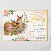 ママとベビー鹿フローラベビーシャワー金ゴールド 箔招待状 (正面)