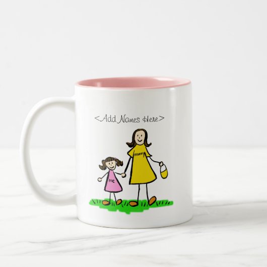 ママとミーの小さな女の子(ブルネット – 名前をカスタムする) ツートーンマグカップ (左)
