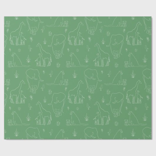 ママとモダンベビーサファリ動物ベビーシャワー ラッピングペーパー (フラット)