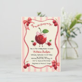 ママと双子の女の子ベビーさくらんぼベビーシャワー 招待状 (スタンド正面)