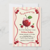 ママと双子の男の子のベビーさくらんぼベビーシャワー 招待状 (正面)