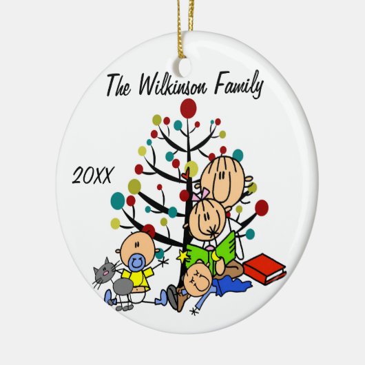 ママと女の子、2男の赤ちゃん、猫の休日オーナメント セラミックオーナメント (左)