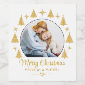 ママと幸せなクリスマス ホワイトゴールド フォト ワインラベル (シングルラベル)