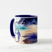 ママと息子の歩くアットザビーチマグ マグカップ (正面左)