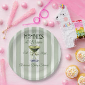 ママと抹茶オリーブグリーンボウ赤ちゃんシャワー ペーパープレート (パーティー)