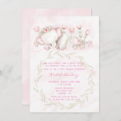 ママと私エレファントパステルガールベビーシャワー 招待状 (正面/裏面)