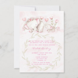 ママと私エレファントパステルガールベビーシャワー 招待状
