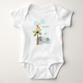 ママと私 |ティール（緑がかった色）ママとベビーゾウ ベビーボディスーツ (正面)