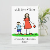 "ママと私"男の子の招待状または招待状(ブルネット) 招待状 (スタンド正面)