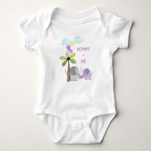 ママと私 |薄紫ママとベビーゾウ ベビーボディスーツ (正面)