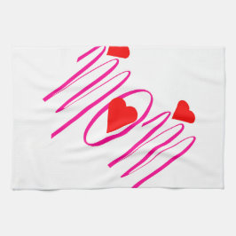 ママと赤いハート キッチンタオル