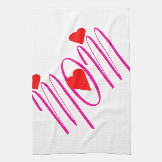 ママと赤いハート キッチンタオル (縦)