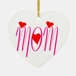 ママと赤いハート セラミックオーナメント