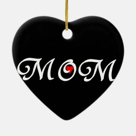 ママと赤いハート セラミックオーナメント (裏面)