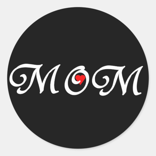 ママと赤いハート ラウンドシール (正面)
