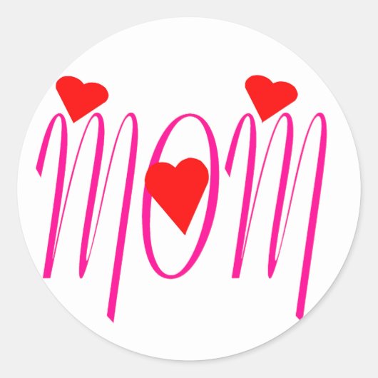 ママと赤いハート ラウンドシール (正面)