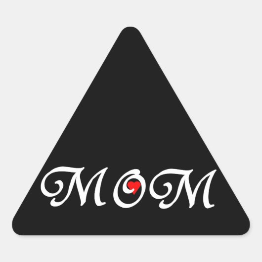 ママと赤いハート 三角形シール (正面)