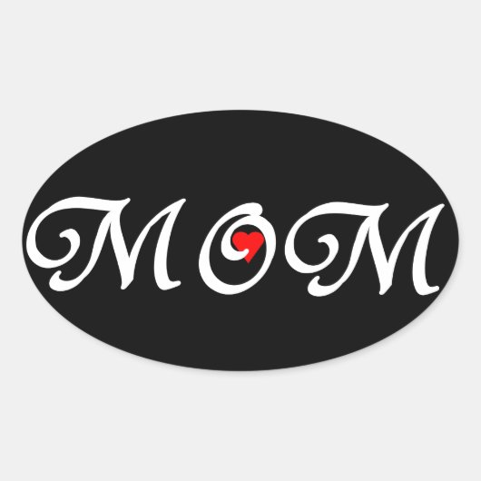 ママと赤いハート 楕円形シール (正面)