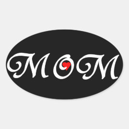 ママと赤いハート 楕円形シール