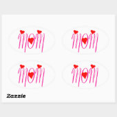 ママと赤いハート 楕円形シール (シート)