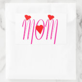 ママと赤いハート 長方形シール (バッグ)