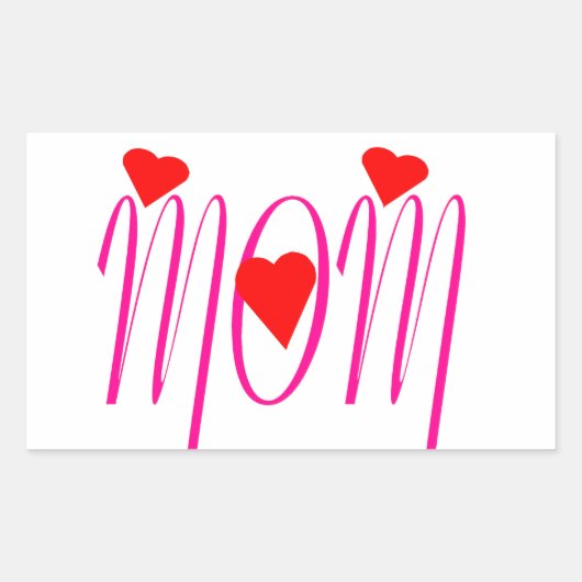 ママと赤いハート 長方形シール (正面)