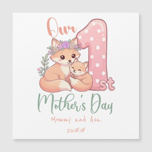 ママと赤ちゃんのキツネ ピンク 初めての母の日 (正面)
