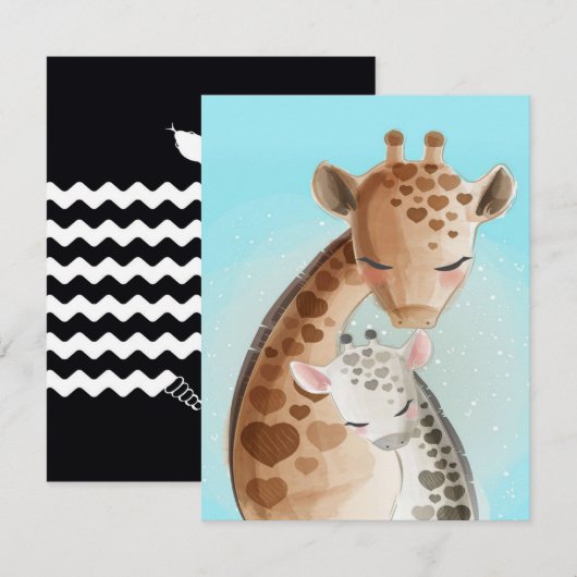 ママと赤ちゃんのキリン| ママへのキュートなギフト 招待状 (正面/裏面)