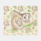 ママと赤ちゃんのナマケモノ フリースブランケット (正面(横))