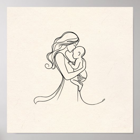 ママと赤ちゃんのミニマル ラインアート ポスター (正面)