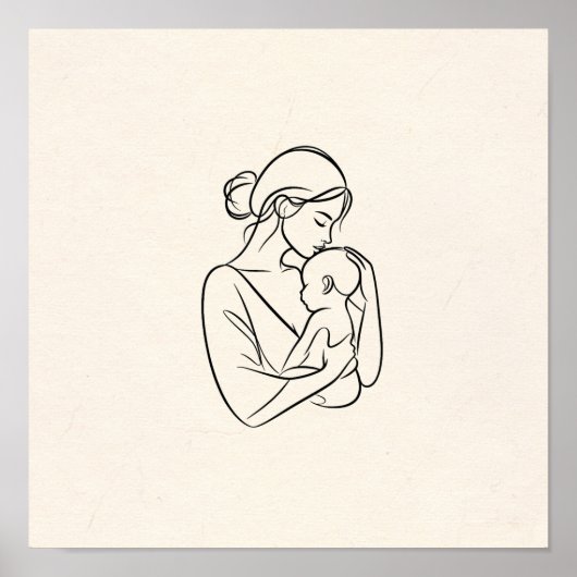 ママと赤ちゃんのミニマル ライン アート ポスター (正面)