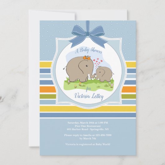 ママと赤ちゃんゾウのシャワー招待状 招待状 (正面)