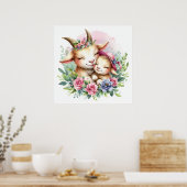 ママと赤ちゃんヤギ ポスター (キッチン)