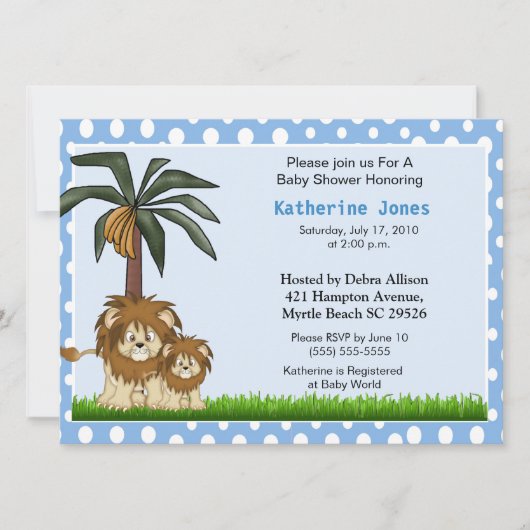 ママと赤ちゃんライオンのベビーシャワー招待状 招待状 (正面)
