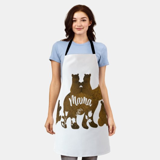 ママと4つの子供のプレゼントの母の子とクマ エプロン (着用した状態)