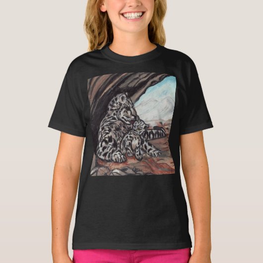 ママとCUBユキヒョウの子のトップ Tシャツ (正面)
