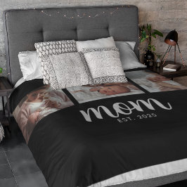 ママになった記念のエレガントなスクリプト ブラック 3枚の写真 フリースブランケット