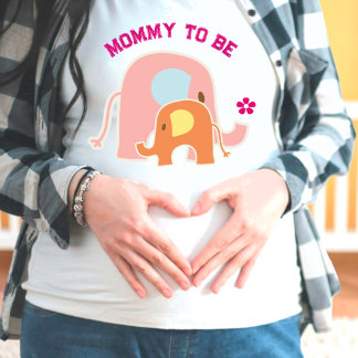 ママになるぞ ピンクの象と赤ちゃん Tシャツ
