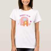 ママになるぞ ピンクの象と赤ちゃん Tシャツ (正面)