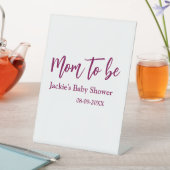 ママになるためのシンプルなベビーシャワー名　日付　ピンク　ミニマル 台座サイン (インサイチュ)