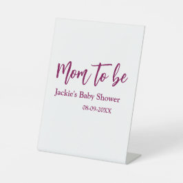ママになるためのシンプルなベビーシャワー名　日付　ピンク　ミニマル 台座サイン