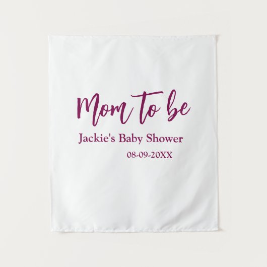 ママになるためのベビーシャワーの名前 日付 ピンク シンプル ミニマ タペストリー (正面)