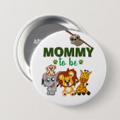 ママになるジャングルサファリ動物の赤ちゃんシャワー 缶バッジ (正面&裏面)