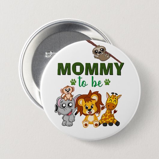 ママになるジャングルサファリ動物の赤ちゃんシャワー 缶バッジ (正面&裏面)