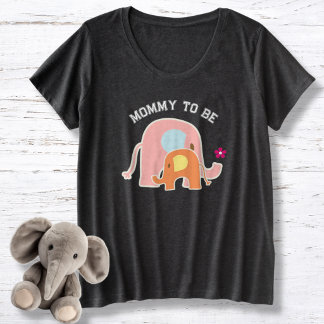 ママになるピンクの象と赤ちゃん プラスサイズTシャツ