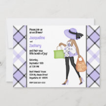 ママになる人（肌が濃い） 紫の格子柄 ベビーシャワー