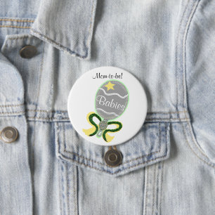 ママになる幸せ 黄色い星 緑のリボン ベビーガラガラシャワー 缶バッジ